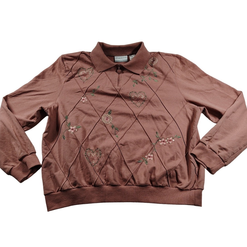 Vtg‎ Alfred Dunner Womens Pullover Sweater Embroidered Hearts Floral Pink sz  PL - Picture 2 of 13